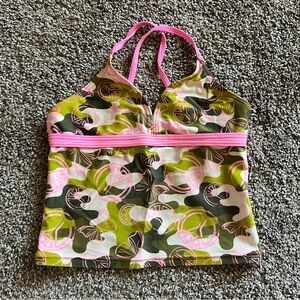 OP Girls Y2K Green and pink Camo Tankini Swim Top - Size M